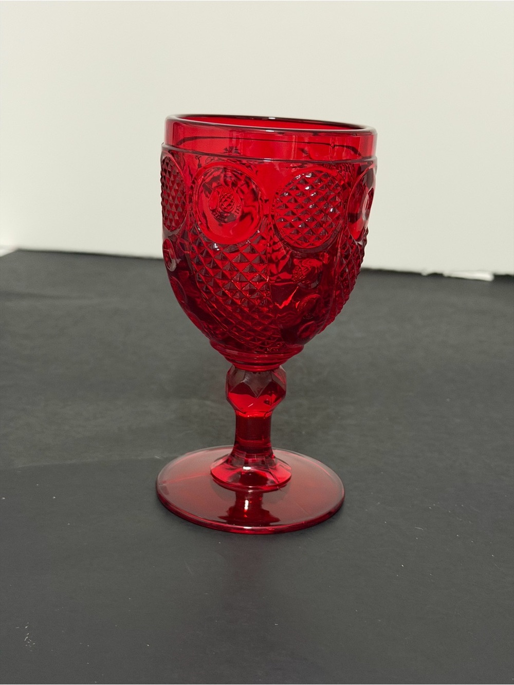 Ruby Red Horn Of Plenty Water/Wine Goblet Cadmium Glass